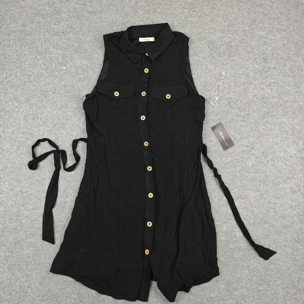 Andrée By Unit Shirt Dress Womens Small Black Belted Sleeveless Button Front New